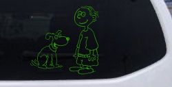 Child With Dog Stick Family Car or Truck Vinyl Window Decal Sticker (Lime)