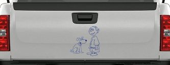 Child With Dog Stick Family Car or Truck Window Decal Sticker (Navy)