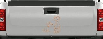 Child With Dog Stick Family Car or Truck Window Decal Sticker (Nut Brown)