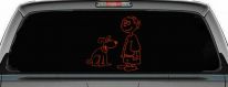 Child With Dog Stick Family Car or Truck Window Decal Sticker (Orange Red)