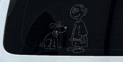 Child With Dog Stick Family Car or Truck Window Decal Sticker (Silver)