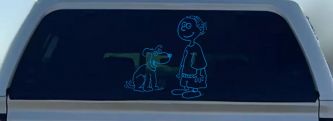 Child With Dog Stick Family Car or Truck Window Decal Sticker (Sky Blue)