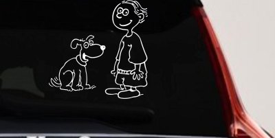 Child With Dog Stick Family Car or Truck Vinyl Window Decal Sticker