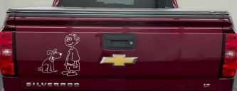 Child With Dog Stick Family Car or Truck Window Decal Sticker (White)