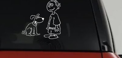 Child With Dog Stick Family Car or Truck Vinyl Window Decal Sticker