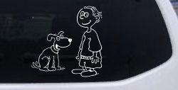 Child With Dog Stick Family Car or Truck Window Decal Sticker