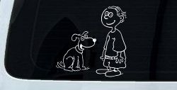 Child With Dog Stick Family Car or Truck Window Decal Sticker