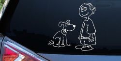 Child With Dog Stick Family Car or Truck Window Decal Sticker
