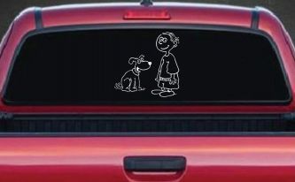 Child With Dog Stick Family Car or Truck Window Decal Sticker