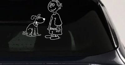 Child With Dog Stick Family Car or Truck Vinyl Window Decal Sticker