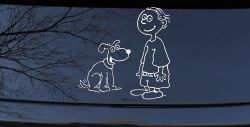 Child With Dog Stick Family Car or Truck Window Decal Sticker