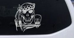 Native American Indian Skull with Tomahawk Skulls Car or Truck Window Decal Sticker (Light Gray)