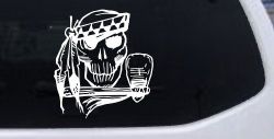Native American Indian Skull with Tomahawk Skulls Car or Truck Window Decal Sticker