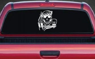 Native American Indian Skull with Tomahawk Skulls Car or Truck Window Decal Sticker