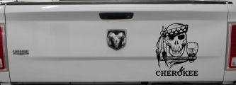 Cherokee Native American Indian Skull and Tomahawk Skulls Car or Truck Window Decal Sticker (Matte Black)