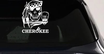 Cherokee Skull Tomahawk Decal - Car Truck Window Vinyl Sticker (White)