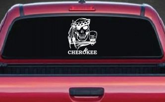 Cherokee Native American Indian Skull and Tomahawk Skulls Car or Truck Window Decal Sticker