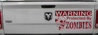 Protected By Zombies Funny Car or Truck Window Decal Sticker (Burgundy)