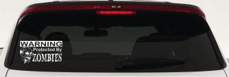 Zombies Protected Funny Car Truck Window Vinyl Decal Sticker (White)