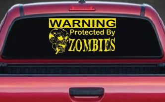 Protected By Zombies Funny Car or Truck Window Decal Sticker (Yellow)