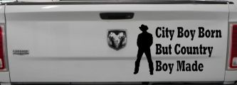 City Boy Born Country Boy Made Western Rodeo Ranch Farm Car or Truck Window Decal Sticker (Black)