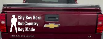 City Boy Born Country Boy Made Decal - Western Rodeo Farm Truck Sticker (White)