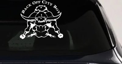 Back Off City Boy Bull Decal - Country Western Farm Truck Sticker