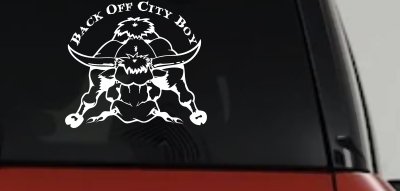 Back Off City Boy Bull Decal - Country Western Farm Truck Sticker