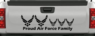 Proud Air Force Stick Family 3 Kids Car or Truck Window Decal Sticker (Black)