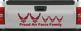 Proud Air Force Stick Family 3 Kids Car or Truck Window Decal Sticker (Burgundy)