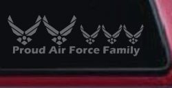 Proud Air Force Stick Family 3 Kids Car or Truck Window Decal Sticker (Silver)