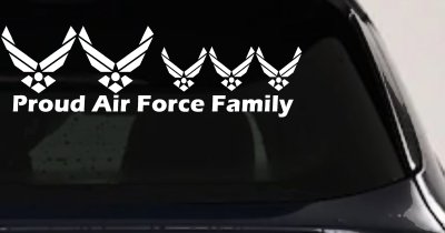 Proud Air Force Stick Family 3 Kids Window Decal - Truck Car Sticker (White)