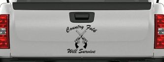 Country Folk Will Survive Crossed Guns Car or Truck Window Decal Sticker (Black)