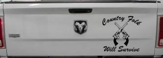 Country Folk Will Survive Crossed Guns Car or Truck Window Decal Sticker (Black)