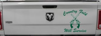 Country Folk Will Survive Crossed Guns Car or Truck Window Decal Sticker (Dark Green)