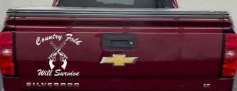 Country Folk Will Survive Crossed Guns Car or Truck Window Decal Sticker (White)