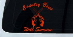 Country Boys Will Survive Crossed Guns Car or Truck Window Decal Sticker (Orange Red)