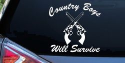 Country Boys Will Survive Crossed Guns Car or Truck Window Decal Sticker