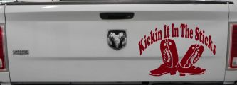Kicking It In The Sticks Country Farm or Ranch Car or Truck Window Decal Sticker (Burgundy)