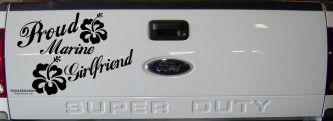 Proud Marine Girlfriend Hibiscus Flowers Military Car or Truck Window Decal Sticker (Black)
