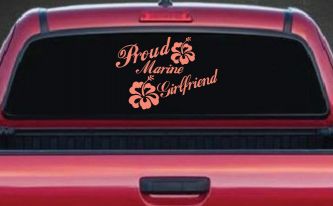 Proud Marine Girlfriend Hibiscus Flowers Military Car or Truck Window Decal Sticker (Coral)
