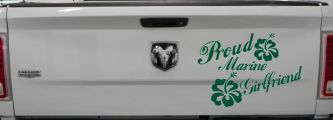 Proud Marine Girlfriend Hibiscus Flowers Military Car or Truck Window Decal Sticker (Dark Green)
