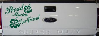 Proud Marine Girlfriend Hibiscus Flowers Military Car or Truck Window Decal Sticker (Dark Green)