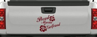 Proud Marine Girlfriend Decal Hibiscus Flowers Car & Truck Sticker (Purple Red)