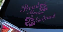 Proud Marine Girlfriend Hibiscus Flowers Military Car or Truck Window Decal Sticker (Violet)