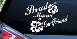 Proud Marine Girlfriend Hibiscus Flowers Military Car or Truck Window Decal Sticker