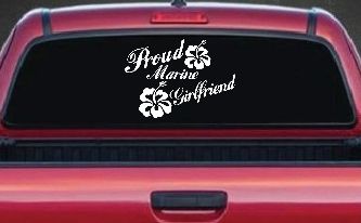 Proud Marine Girlfriend Hibiscus Flowers Military Car or Truck Window Decal Sticker