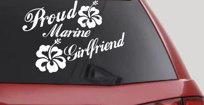 Proud Marine Girlfriend Decal Hibiscus Flowers Car & Truck Sticker