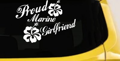 Proud Marine Girlfriend Decal Hibiscus Flowers Car & Truck Sticker
