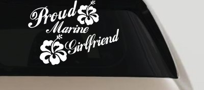 Proud Marine Girlfriend Decal Hibiscus Flowers Car & Truck Sticker